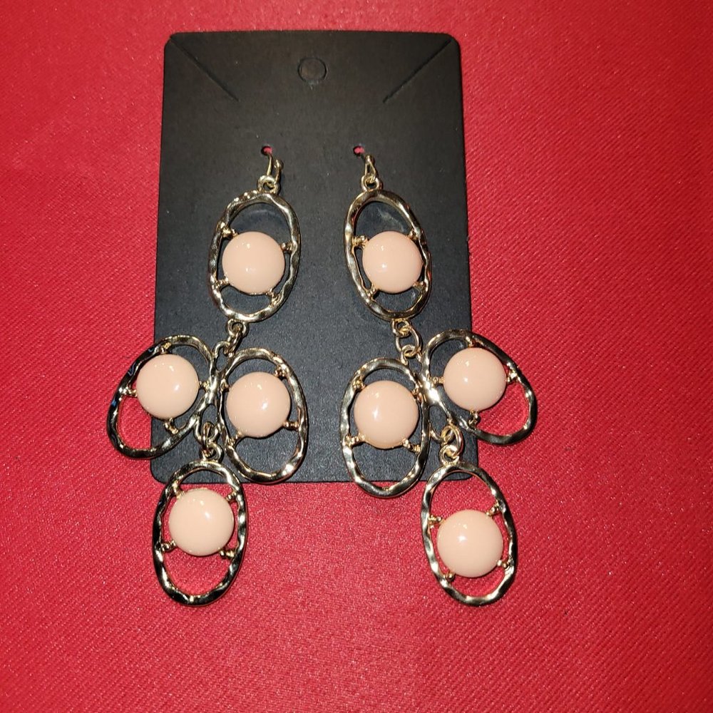 NY&Co. Coral and Gold Chandelier Earrings
